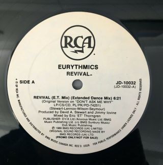 Eurythmics Rare Canada Promo 12 " Revival Annie Lennox Wht Lbl Vinyl Remix