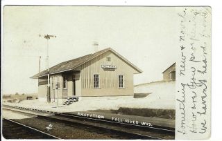Fall River Wisconsin Depot Rppc Real Photo Postcard Station C.  M.  &st.  P Railroad