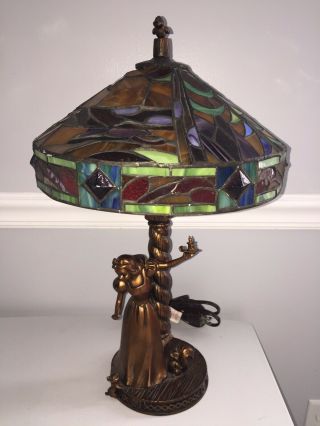 Disney Snow White Tiffany Style Stained Glass Lamp Collectible