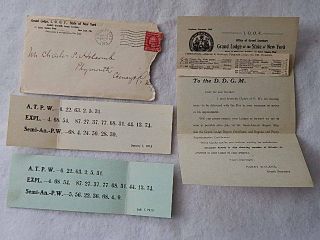 Ioof Grand Lodge Of The State Of Ny Letter W/ Envelope - Includes Ciphers For 1913