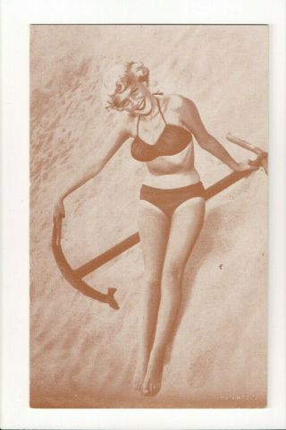 Vintage Risque,  Pin - Up Blonde Bathing Beauty W/ Anchor Penny Arcade Exhibit Card