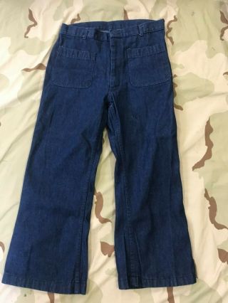 Us Navy Pants Denim Trousers Type Ii Utility Dungaree Jeans Sz 38 Bell Bottoms