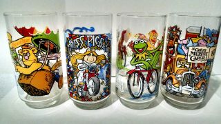 1981 The Muppets Mcdonalds Great Muppet Caper Complete Set Of 4 Glasses Tumblers