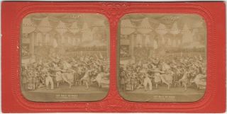 French 19th Century Semi - Opaque Stereo Card Of Les Balls De Paris Les Clodoches