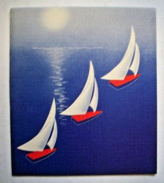 Red White Blue Sail Boats Vintage Christmas Greeting Card 1a