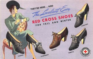 Red Cross Shoes Art Deco Woman Curt Teich Advertising Postcard