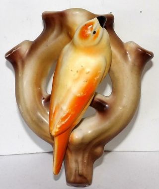 Vintage Czech Art Pottery Bird Wall Pocket Planter Vase Figurine Czechoslovakia
