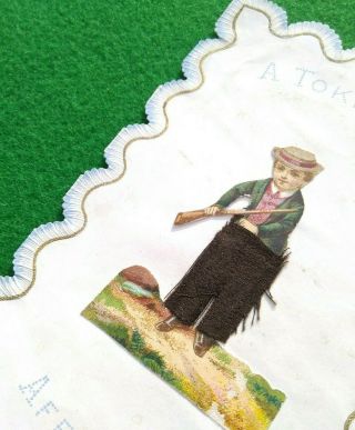 Victorian Valentine card shaped edge,  applique boy wearing real fabric trousers 2