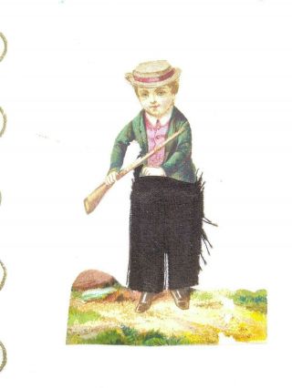 Victorian Valentine card shaped edge,  applique boy wearing real fabric trousers 3