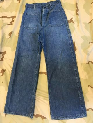 Us Navy Trousers Utility Dungaree Denim Jeans Pants Sz 28 " Bell Bottom