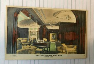 Cunard R.  M.  S.  Lusitania Taber Bas Relief Coloured Music Room Photo Postcard