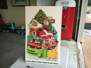 Vintage Coca Cola Santa Clause Claus Cardboard Easel Sign Lamp Bottle Sprite