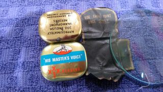 Vintage Flip Top Metal Tin - " His Masters Voice " Xxx 3 Needles Gold & Blue.