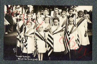 Patriotic Girls W Usa Flags - Circa 1910 Rppc Postcard Grade 5