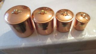 Vintage Nesting Metal Copper Canisters Set Of 4 Sugar Flour Tea Coffee Kitchen