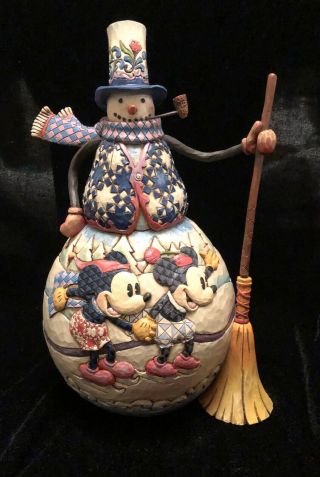 Jim Shore Disney Traditions Christmas Mickey And Minnie Mouse With Snowman