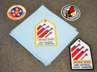 Bsa 1989 National Scout Jamboree Neckerchief And Patch Set.  Northeast Region