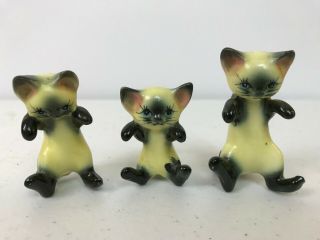 3 Piece Vintage Porcelain Siamese Cats Kittens Figurines Knick Knacks 3 "