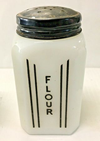 Deco Milk Glass Salt Pepper Flour Sugar set Black Tops 3