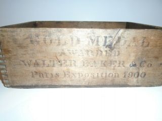 Antique Walter Baker & Co Chocolate 3lb Wood Box 1900 Paris Expo Gold Medal