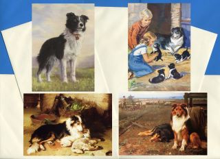 Border Collie Pack Of 4 Vintage Style Dog Print Greetings Note Cards 2