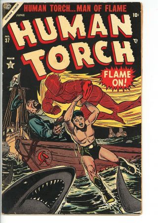 Human Torch 37 (color Touch) Atlas Comics 1954 Golden Age Sub - Mariner (c 26297)