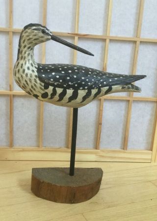 Hand Carved And Painted Wood Bird On Wood Stand