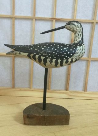 Hand carved and painted wood bird on wood stand 2