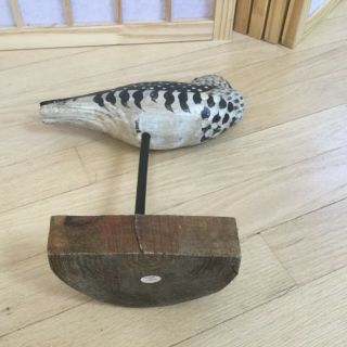Hand carved and painted wood bird on wood stand 3