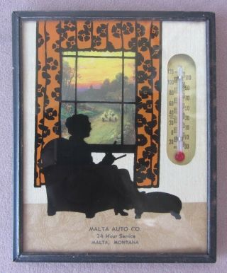Vintage Malta Auto Co,  Malta Montana Newton Mfg Thermometer In Picture Framed