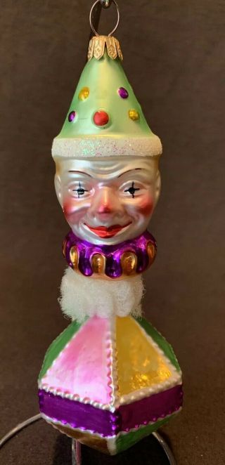 Christopher Radko Smiling Clown Face Diamond Christmas Ornament 6 1/2 " H
