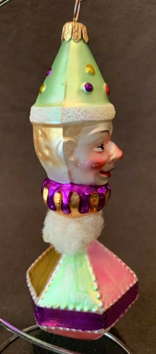 Christopher Radko Smiling Clown Face Diamond Christmas Ornament 6 1/2 