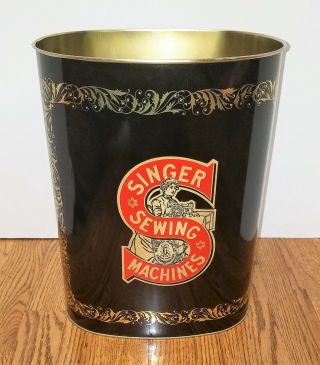 Vintage Cheinco Singer Sewing Machine Trash Can Metal Waste Paper Basket
