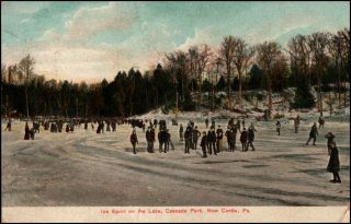 Cascade Park,  Ice Sport On The Lake,  Castle Pa Pennsylvania Postcard C.  1908