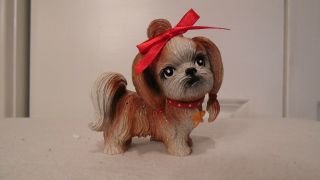 Shih Tzu Christmas Ornament,  She Has A Red Ribbon,  A Collar With A Star,