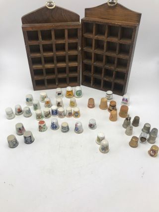 2 Wooden Thimble Display Rack Case Holder Cabinet Box Holds 20 Thimbles