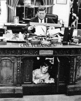 1963 John F Kennedy Son John Jr Resolute Desk Oval Office White House 8x10 Photo