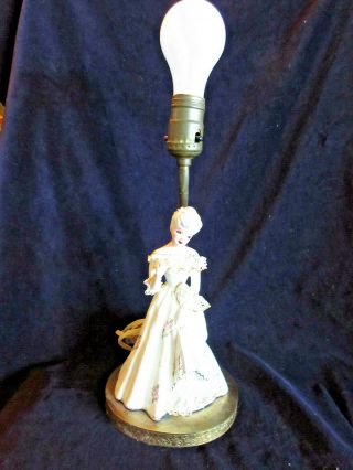 Vintage Florence Ceramics Lamp " Eve " Ivory Floral W/22kt Gold Trim Brass Base