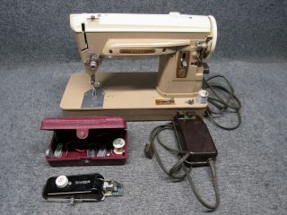 Vintage Singer 404 Slant Needle Sewing Machine W/ Case & Buttonhole Holder