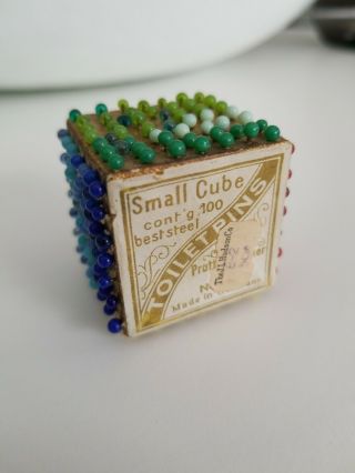 Victorian Small Cube Rainbow Color Glass Head Toilet Pins Pratt & Farmer Germany