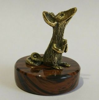 Mouse,  Cute Rat Figurine,  Bronze Mouse Statuette,  Metal Rat On Obsidian Stand
