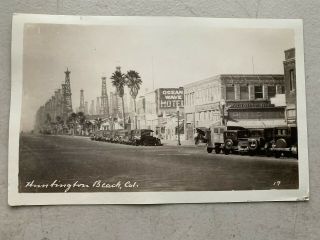 Huntington Beach 1920s Vintage Real Photo Postcard Busy Street Scene Cars