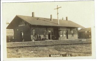 Bushnell Illinois C B & Q Depot Rppc Real Photo Postcard Railroad Train Station