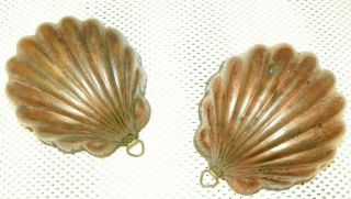 2 Vintage Tin Lined Copper Scallop Shell Molds 5 1/4 X 4 3/4 Cake Jell - O