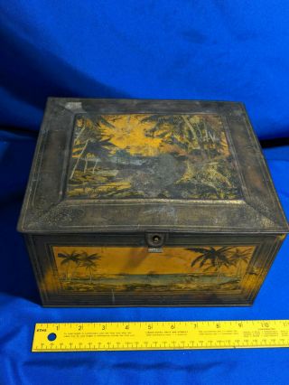 Antique - Vtg Rare Art Deco Advertising The Globe Soap Tin Box 10x6 Litho Palm