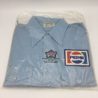 Vintage Pepsi Long Sleeve Button Up Work Shirt Mens Large Blue Old Stock Ads