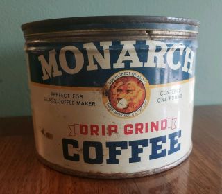 Vintage Monarch Coffee Tin Can 1lb Reid Murdoch Chicago