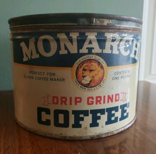Vintage MONARCH Coffee Tin Can 1lb Reid Murdoch Chicago 3