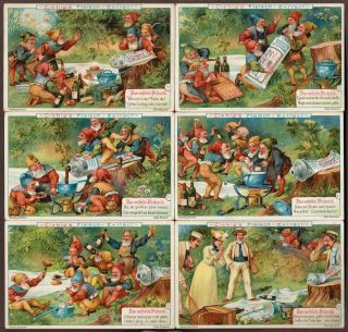 Liebig S - 739 " The Missing Picnic " Full Set Of 6 Vintage Trade Cards 1903 German