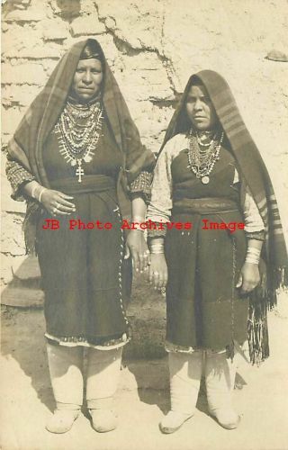 Native American Indians,  Rppc,  Two Women In Costumes With Jewelry,  Photo